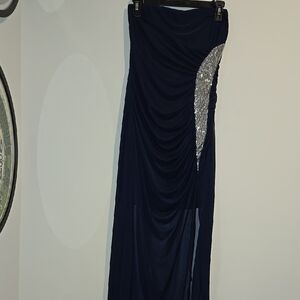 Ruby Rox Blue Maxi Pencil Skirt with Ruched Sequin Slit